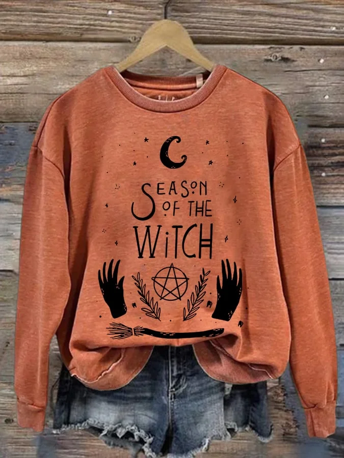 Season Of The Witch Halloween Print Round Neck Sweatshirt socialshop