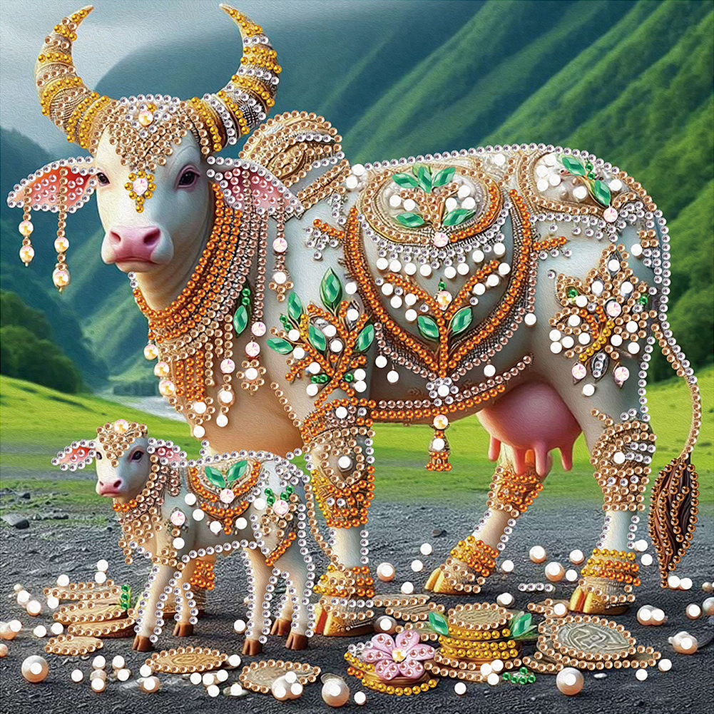 Cow With Child 30*30cm(canvas) special shaped drill diamond painting