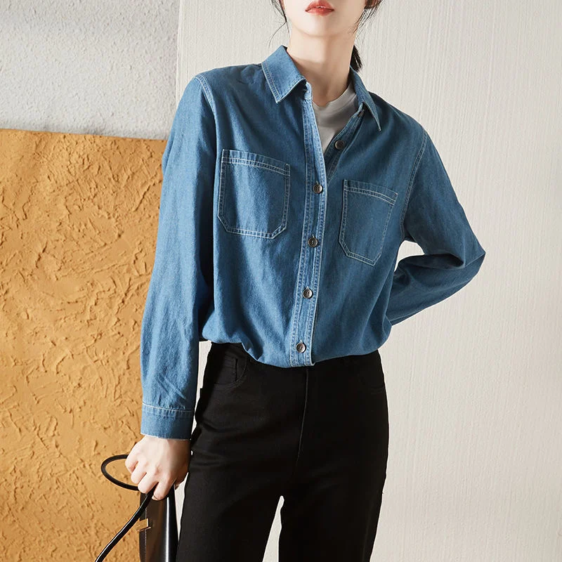 Toloer Toloer Shirt Female Autumn New Loose Korean Version Long Sleeve Retro Versatile Casual Shirt Ins Tide Coat-Outfit Ideas