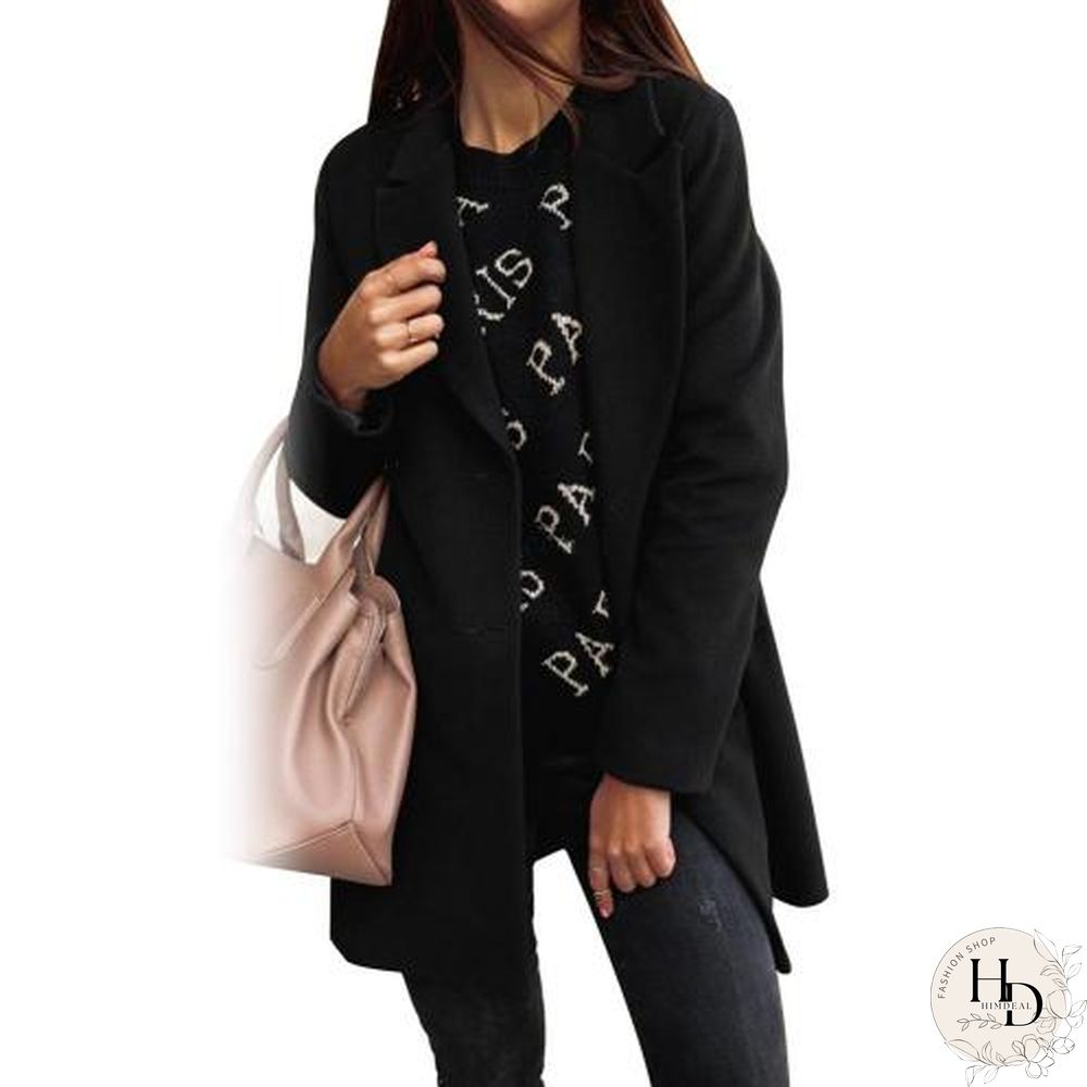 Women Woolen Coat Autumn Winter Fashion Wide Lapel Double-line Buttons Warm Coat Outwear Mid-Long Korean Temperament