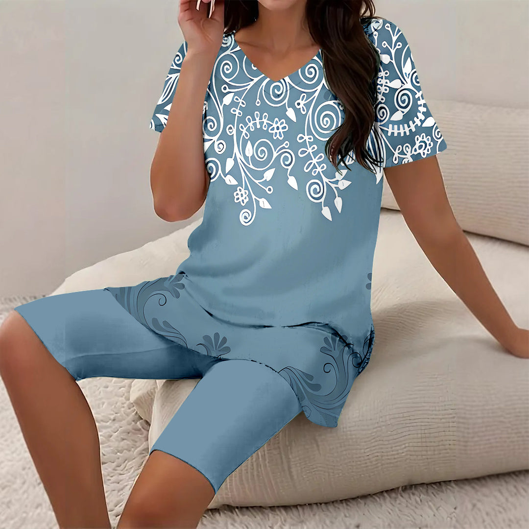 Women Long Sleeve V-neck Graphic Floral Printed Top