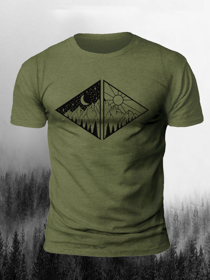 Men's Rectangular Golden Mountain Short-Sleeved Shirt