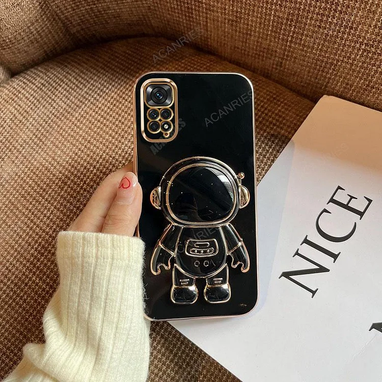 Note11s Astronaut Holder Luxury Plating Case On For Xiaomi Redmi Note 11 11s 10s 10 Pro 4g 5g 11pro 9 8 9s Silicone Stand Cover