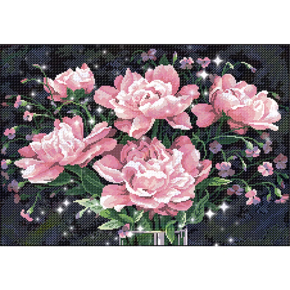 9CT Full Stamped Cross Stitch Bead Embroidery- Peony(Canvas|63*48CM)