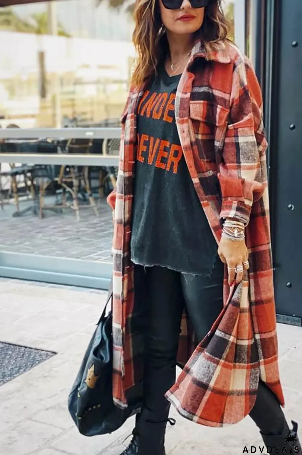 New Fashion Plaid Long Woolen Coat