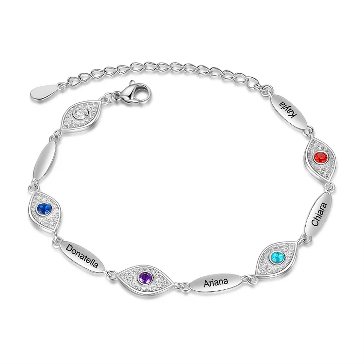 Personalized Evil Eye Birthstone Bracelet Engraved 4 Names Bracelet