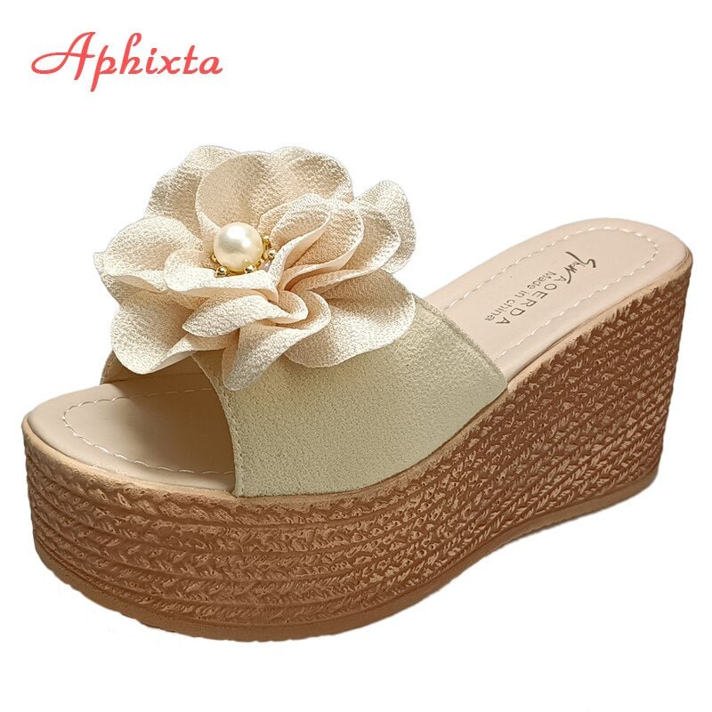 Aphixta 9cm Heels Summer Beach Platform Women Wedge Slippers Appliques Butterfly-knot Female Sandals Clog Shoes Slides Women