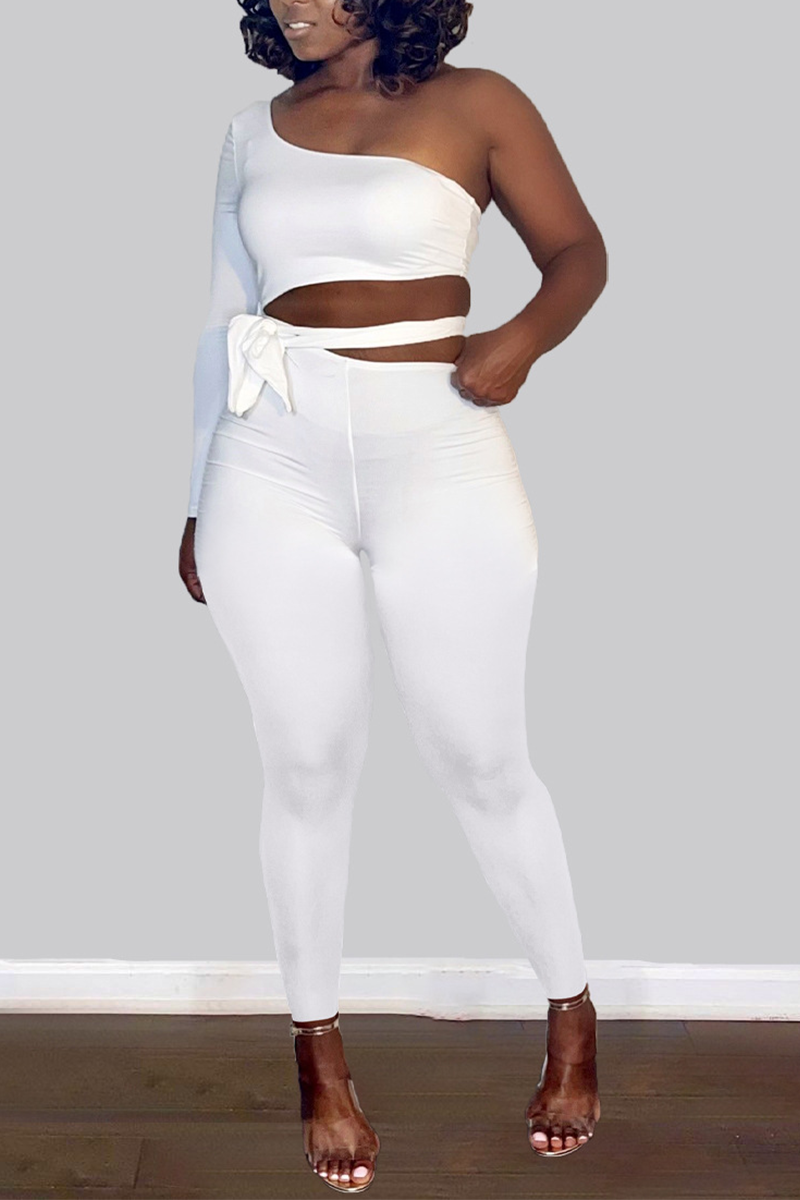 Sexy Solid Split Joint One Shoulder Skinny Jumpsuits