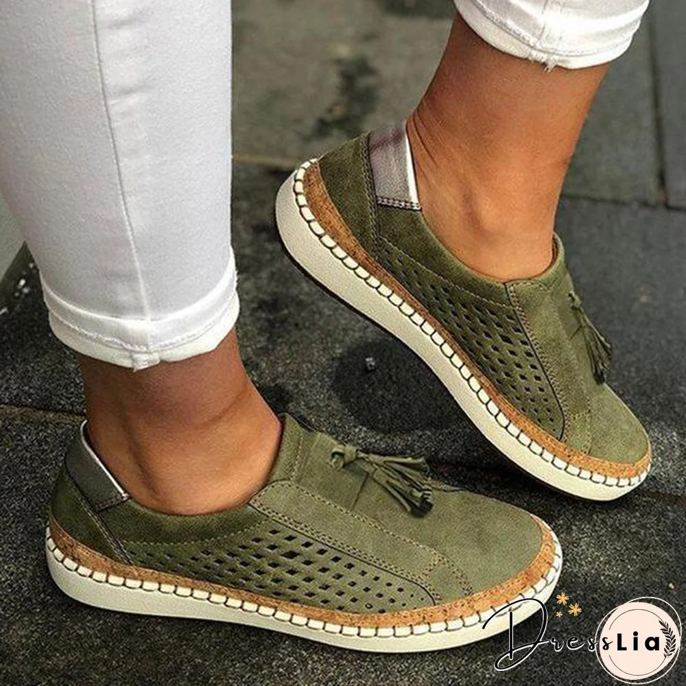 Women Slip On Hollow Out Flats Ladies Breathable Loafers Casual Platform Vulcanized Sewing Sneakers Shoes