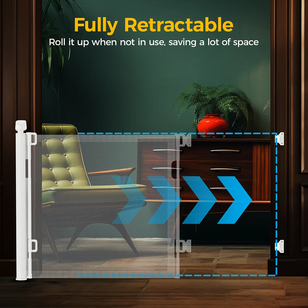 BEBANG Retractable Baby Gate, 71" Extra Wide, Retractable Dog Gate for Doorways, Stairs, Hallways, Indoor and Outdoor, Black