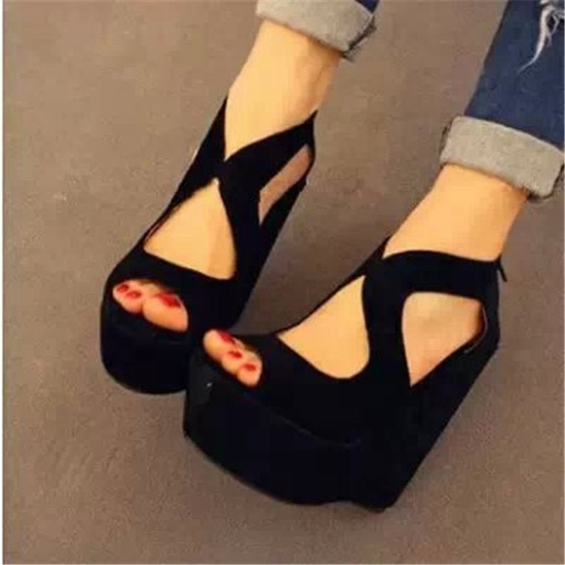 Comemore Shoes Woman Casual Women Fish Mouth Non-slip Platform Wedge High Heels Black Clog Sexy Thick Bottom Women's Sandals 39