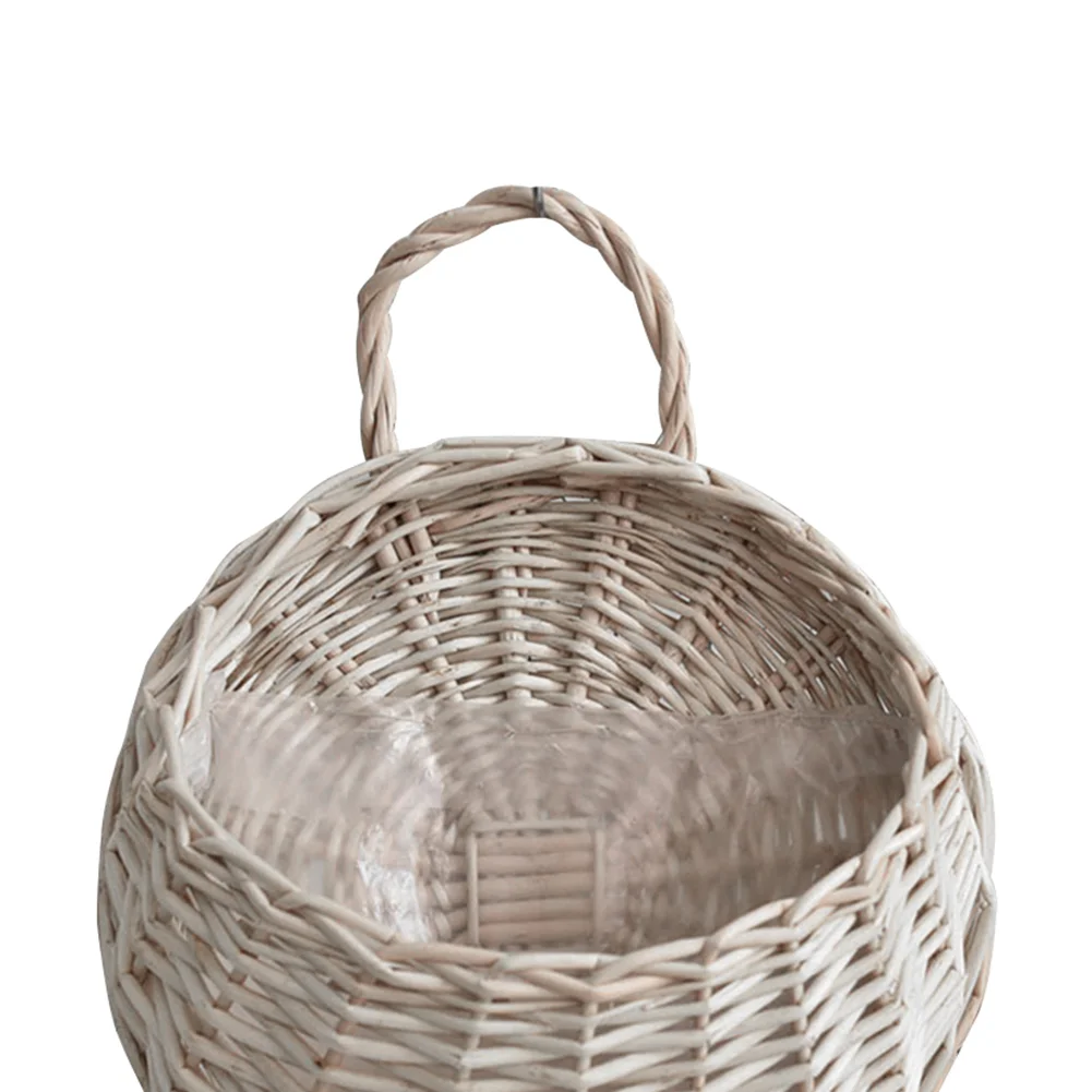 Wall Mount Wicker Flower Pot Hanging Woven Rattan Vase Basket Decor (Gray)