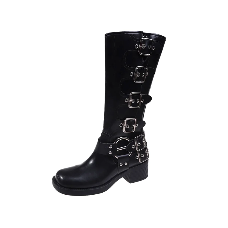 Tanguoant Boots Knee High Platfrom Studded Spring Summer Knight Combat Gothic Elegant Medium Heel Women's Shoes Motorcycle Footwear