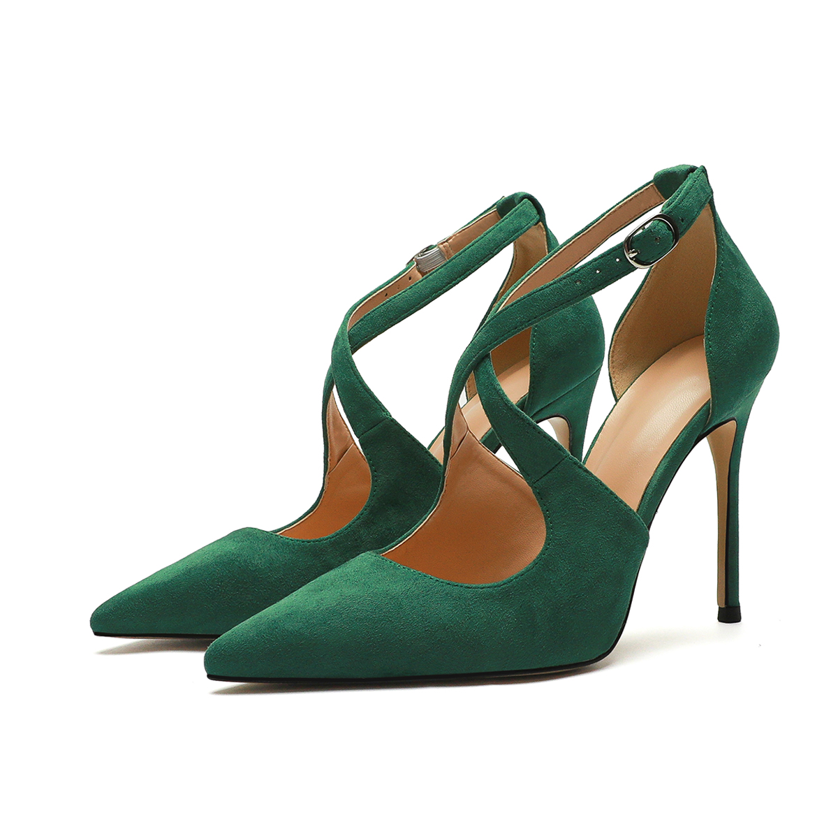 95mm Women's Pointed Toe Cross Strap Heels Ankle Strap Sandals Pumps Shoes-MERUMOTE