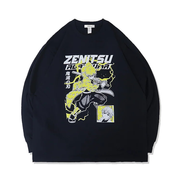 Pure Cotton Demon Slayer Zenitsu Long Sleeve T-shirt weebmemes