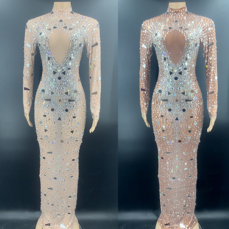 TAAFO Full Rhinestone Long Dresses Rave Outfits