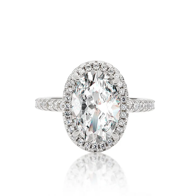 Oval Shape Halo Moissanite Engagement Ring 3.0ct