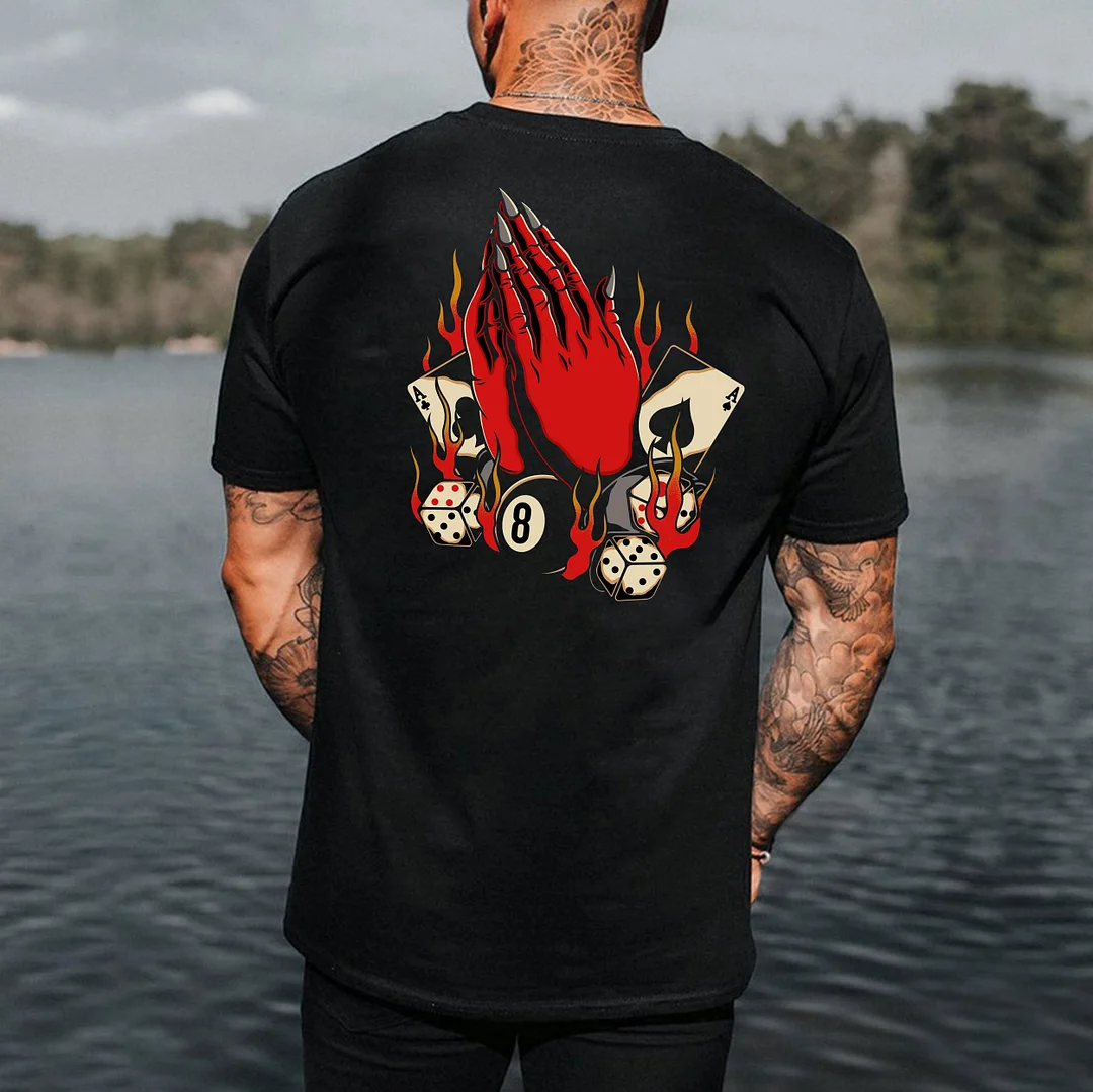 Evil Hands in the Burning Fire Black Print T-shirt