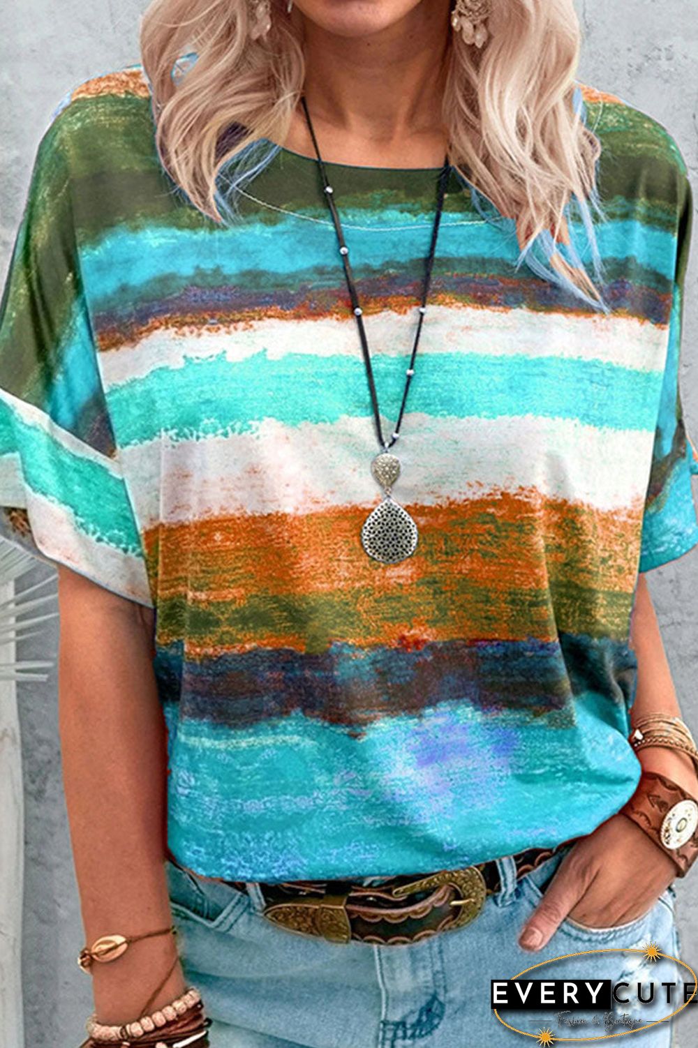 Fashion Gradual Change O Neck T-Shirts(7 Colors)