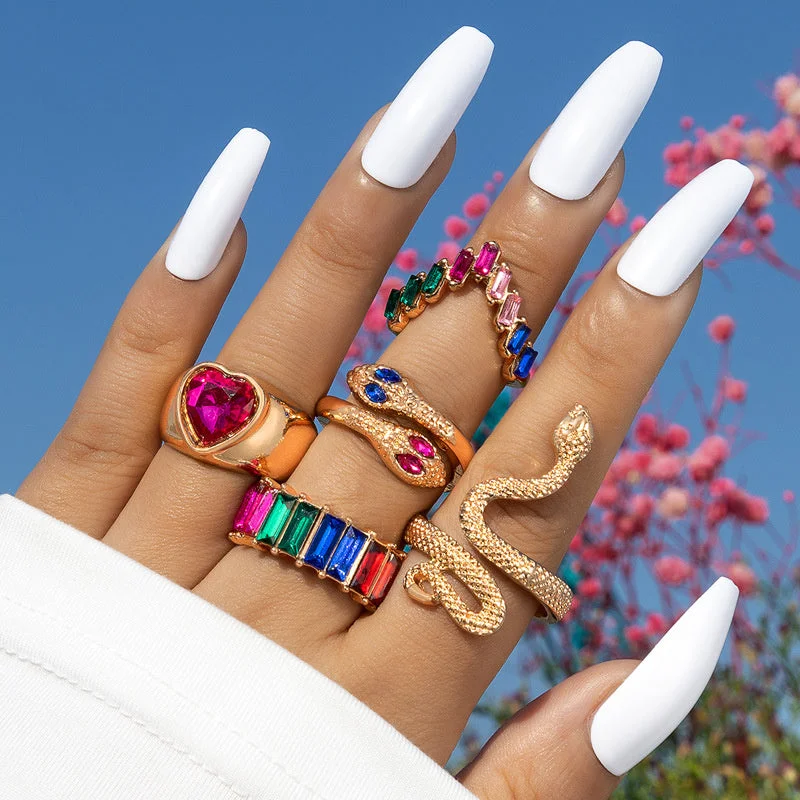Women's Hiphop Snake Shaped Turquoise Rhinestone Ring