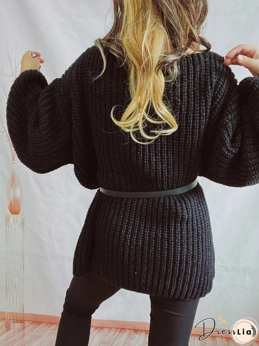 Boat Neck Long Sleeve Sweater with Belt