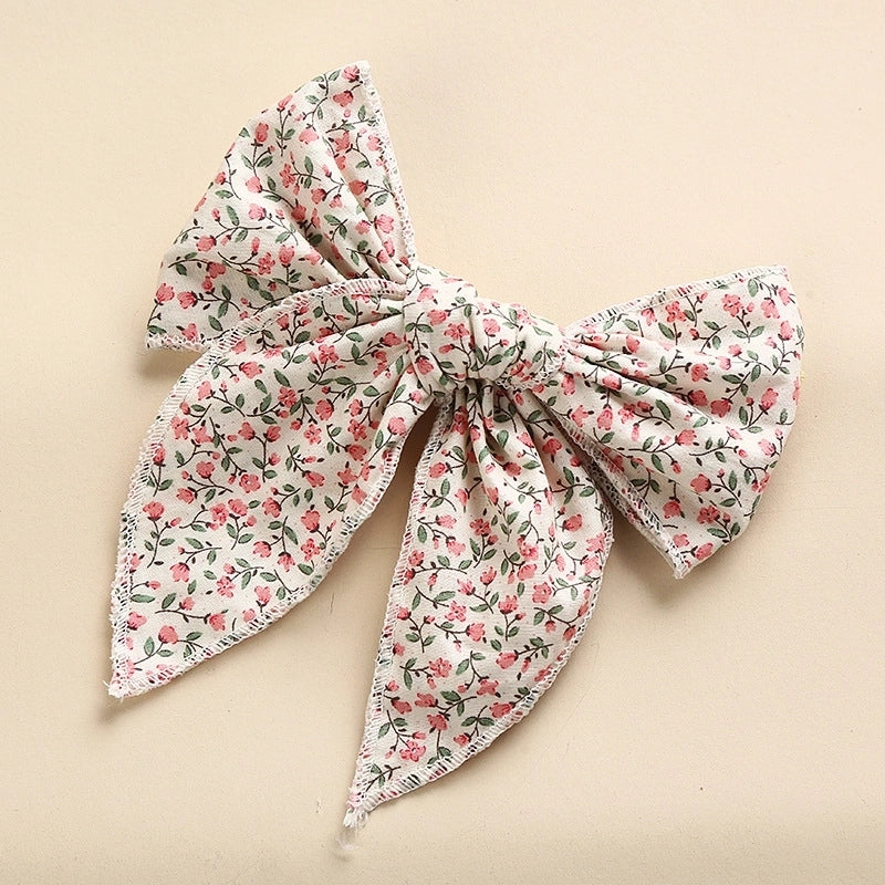 Spring New Cotton Print Hairpin Children Girl Bow Ponytail Hairpin