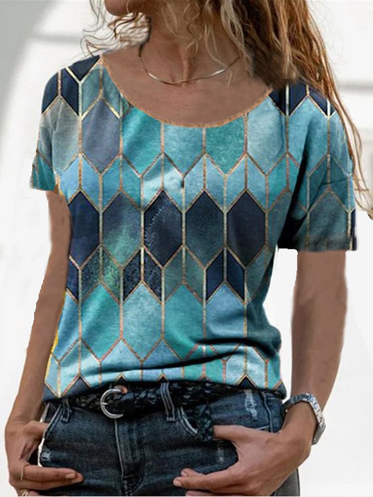 Bestdealfriday Casual Geometric Short Sleeve Shirts Tops