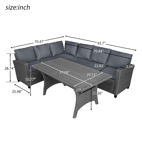 Bromford Rectangular 35.4'' Long Dining Set with Cushions