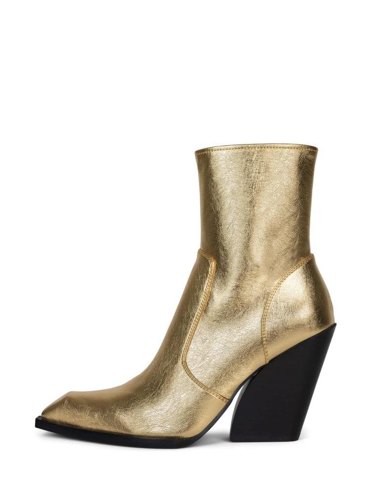 Fashion Metallic Bright Pointed-Toe Chunky Heel Booties