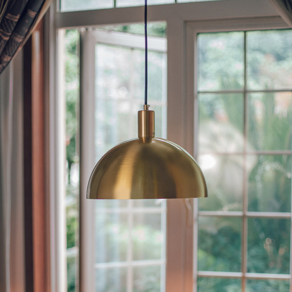 Mid-Century Brass Dome Pendant Light