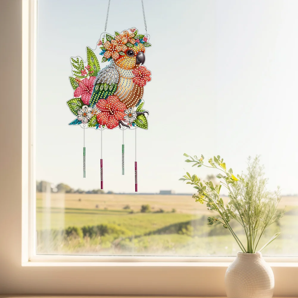 Acrylic Special Shape Parrot DIY Diamond Painting Wind Chimes for Window Wall