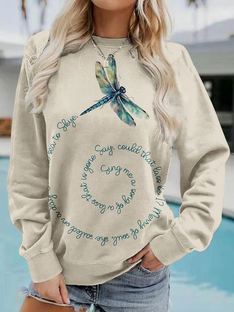 Women's Dragonfly Print Casual Crew Neck Sweatshirt