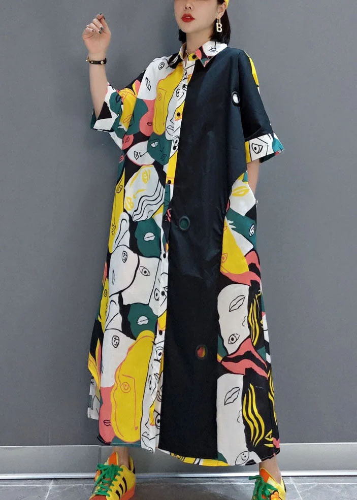 4.15Unique Colorblock Asymmetrical Print Original Design Cotton Dresses Summer