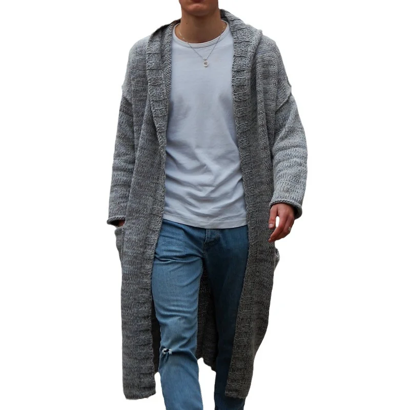 Uveng Uveng And Winter Thin Knitted Jersey Loose Version Of The Long Hoodie Cardigan Sweater Jacket SY0188
