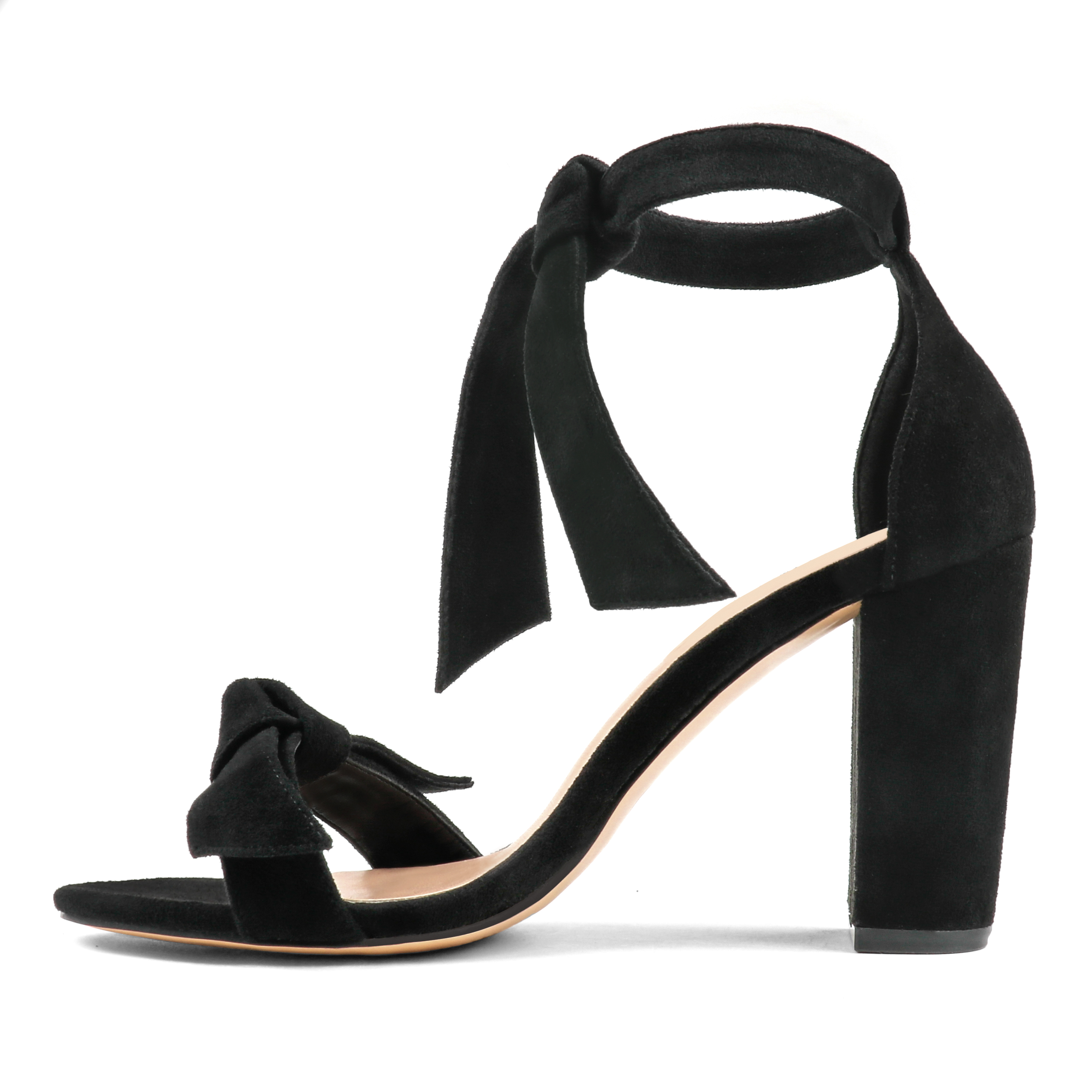 90mm Women's Bowknot Ankle Strap Pumps Block Heel Dress Party Suede Sandals Summer Shoes-MERUMOTE