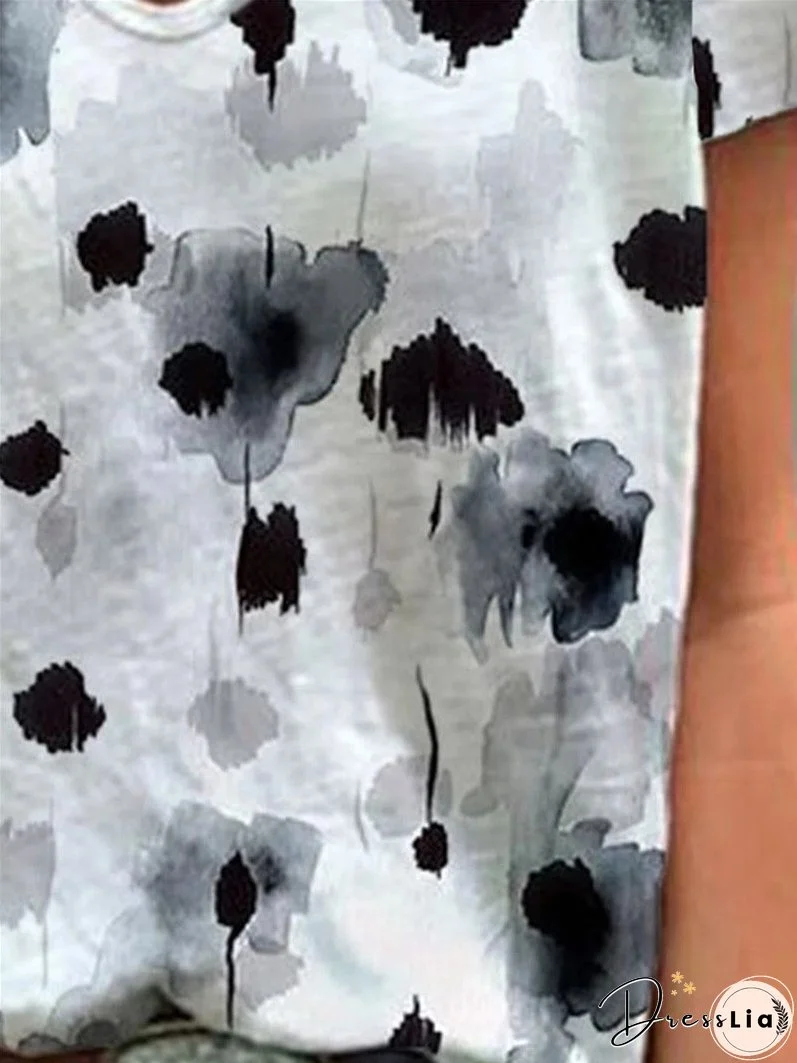 Short Sleeve V-neck Printed Loose T-shirt for Women