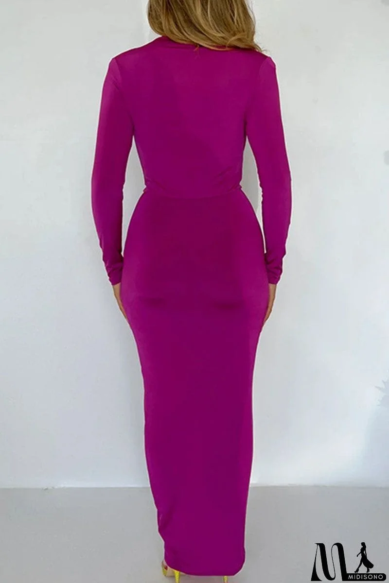 MidiSono - Sexy Solid Patchwork Slit Fold Asymmetrical V Neck One Step Skirt Dresses