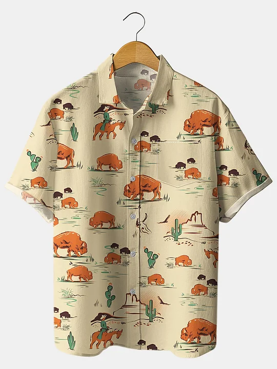 Men's Old Fashioned Cocktails Print 100% Cotton Cuban collar