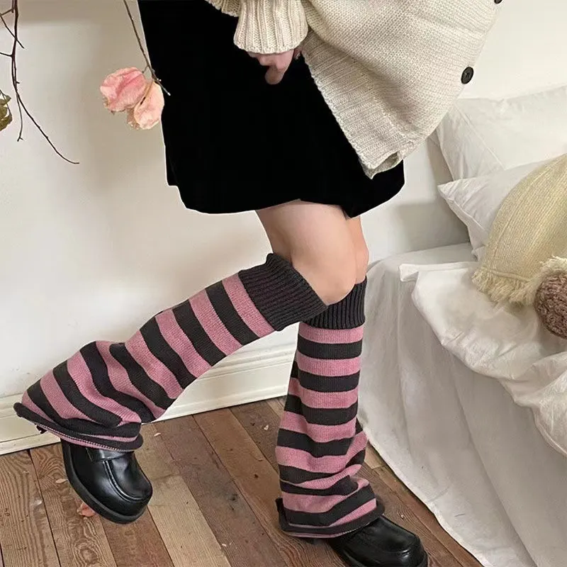 Churchf Churchf / Winter Jk Knit Calf Ash Stripe Horn Socks Set Y2k Millennium Hot Girl Pile Pile Socks Wool Warm Leg Set