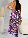 Spaghetti-Neck Floral Print Backless Split-Side Maxi Dress