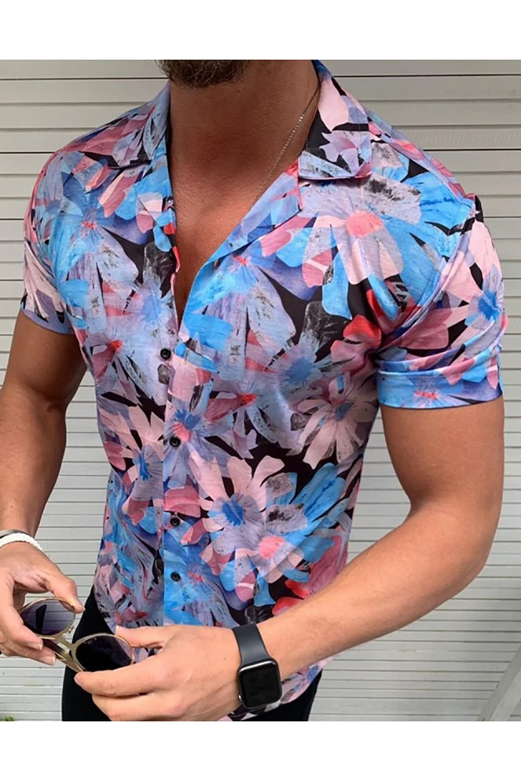 Men's Casual Floral All Over Print Short-Sleeved Shirt