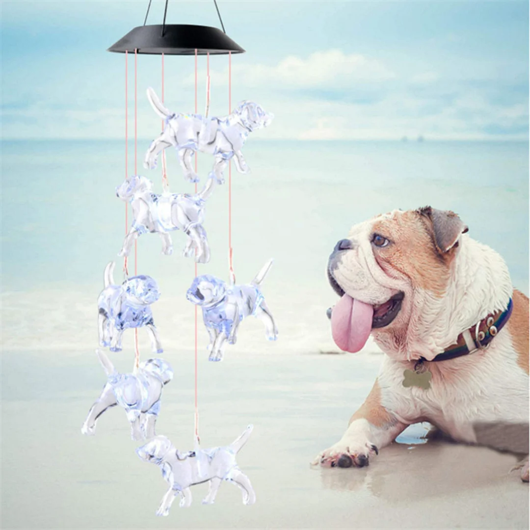 LED Solar Wind Chimes Color Changing Dog Hanging Decor for Yard Garden