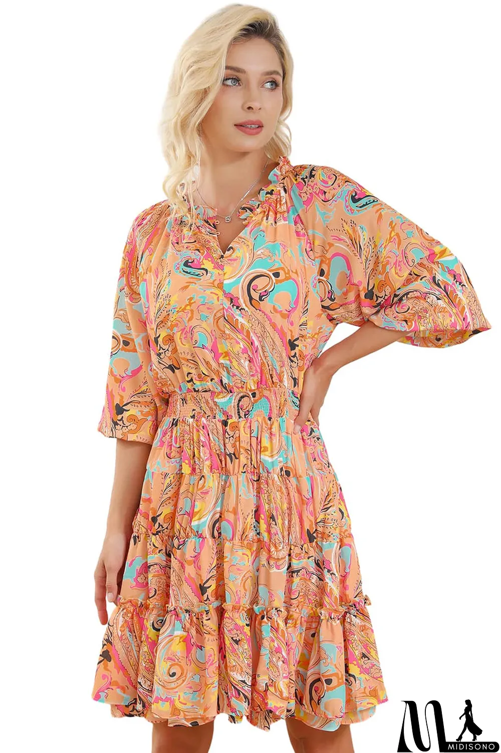 MidiSono - Multicolour Paisley Print Frilled Mini Dress