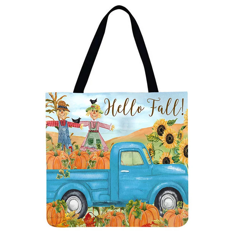 Pumpkin And Car - Linen Tote Bag