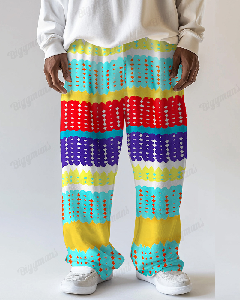 Abstract Geometric Print Men's Loose Plus Size Straight Pants