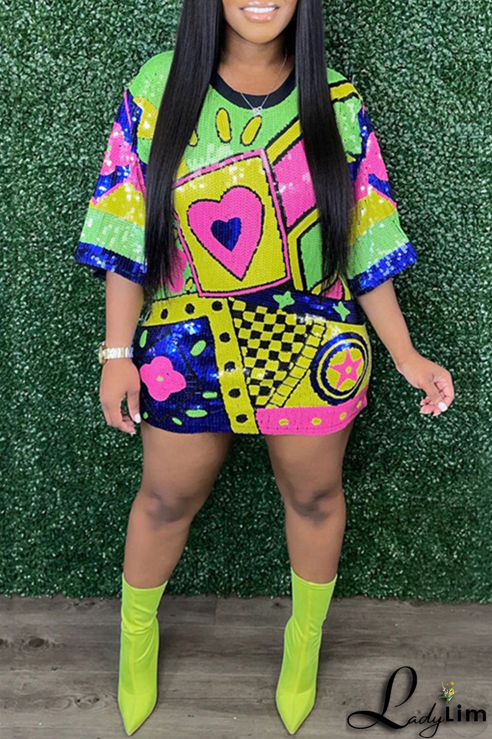 Stripe Fashion Casual Patchwork Sequins O Neck A Line Dresses