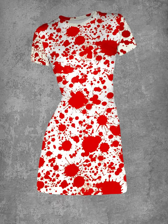 Women's Halloween Bloody Print Round Neck Dress