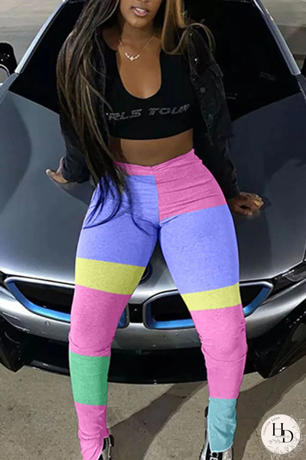 Pink Polyester Elastic Fly High Split Skinny Pants Bottoms