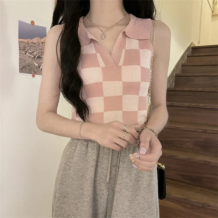 Uveng Uveng Lattice Collar Sling Vest Women Pure Babes Wear Design Sense Inside A Short Bottom Top