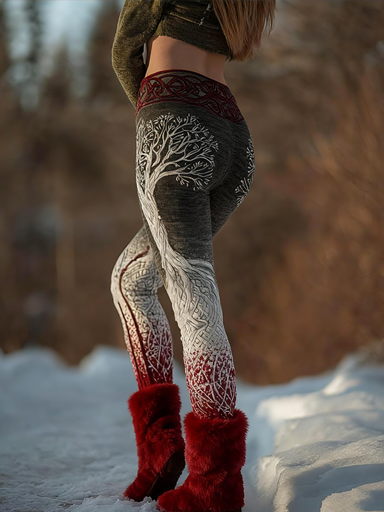 Retro Viking Style Gradient Design Women's Winter Knitted Tight-fitting Leggings elevenforest